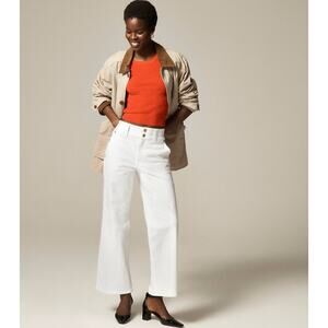 J.Crew Slim Wide Leg Jeans WMNS 27 Tall White Denim Stacked Buttons Semi Stretch